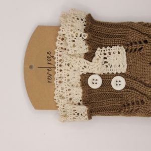 Brown Leg warmer with cream color lace trim, new in packaging